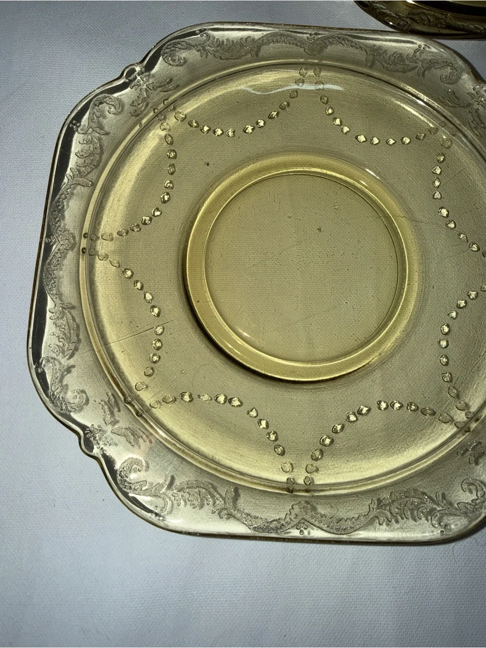 Vintage Amber Depression Glass Square Saucers Set of 3 Etched